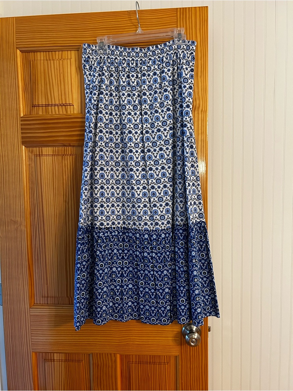 LOFT Blue and White Floral Border Maxi Skirt